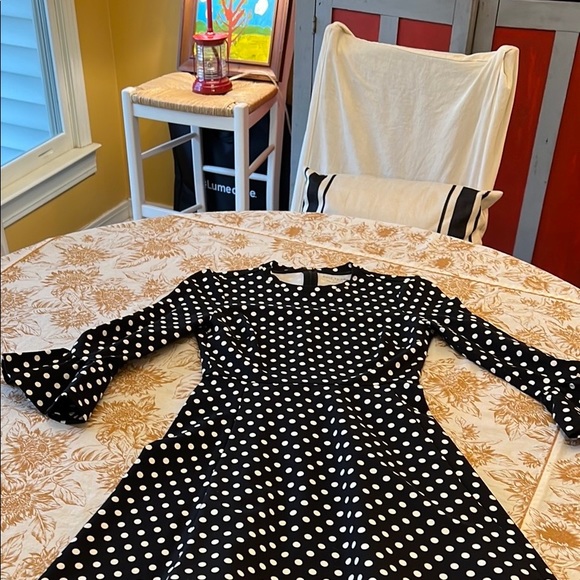 Kate Spade Domino Dot Flounce Sleeve Ponte Fit and Flair Dress - Picture 6 of 7